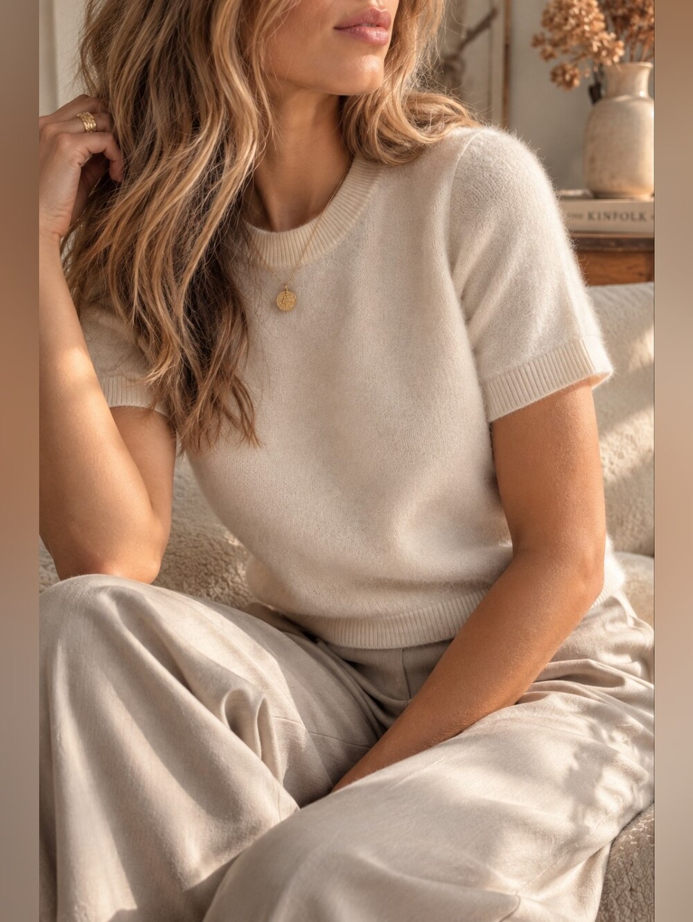 Everlane Ivory Cashmere Short Sleeve Sweater XXS